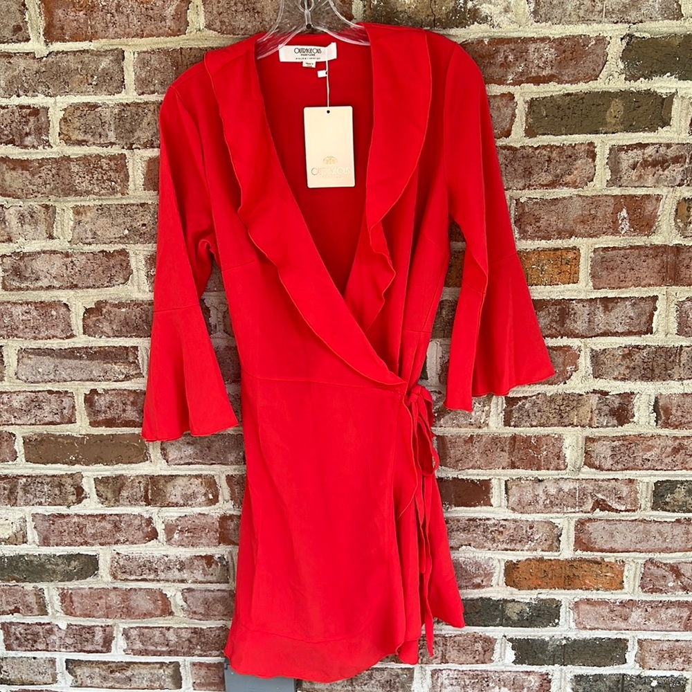 Outrageous Fortune ASOS wrap dress bright orange red color size 6 NWT